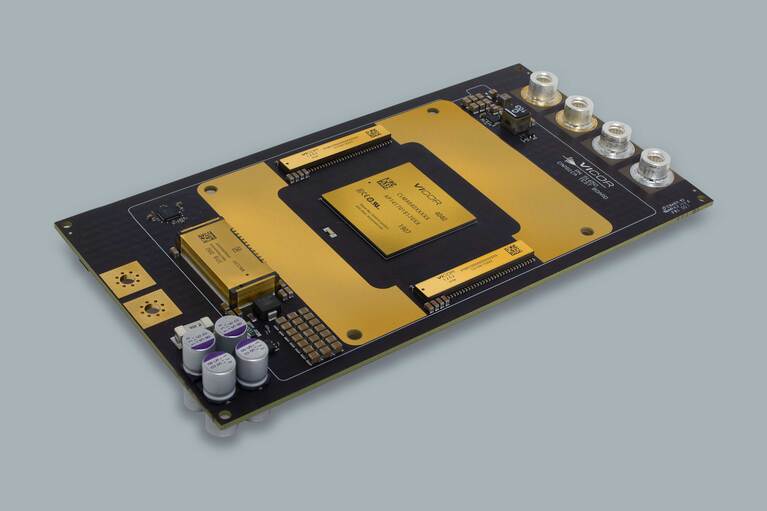 Test board from Vicor, a PRM™ regulator and two VTM™ current multipliers mounted on a high-density PCB supply power image