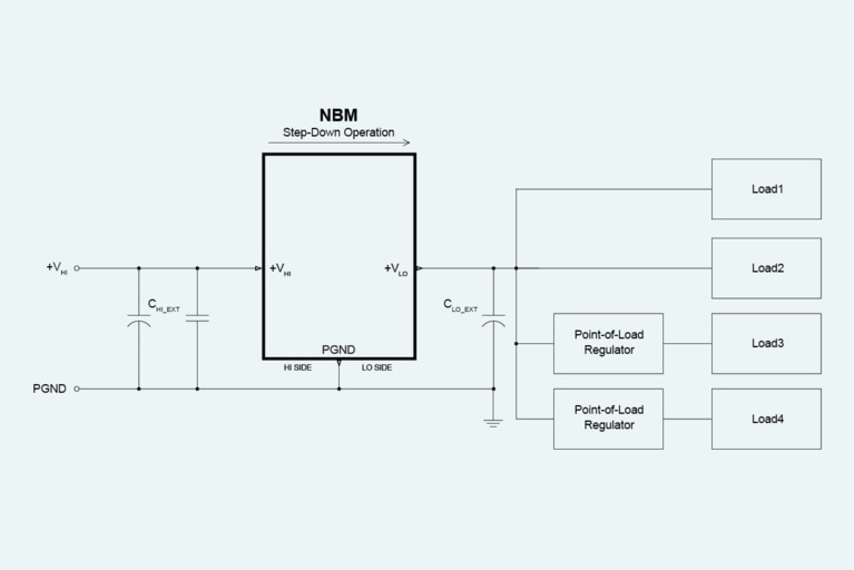 NBM2317 bidirectional DC-DC converter can be used to step a nominal 48V rail down to 12V to support legacy components diagram image