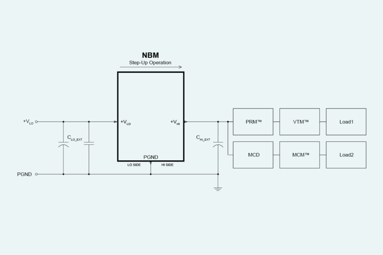 The NBM2317 bidirectional DC-DC converter can also be used to step 12V up to directly supply a 48V rail and other localized DC-DC converters diagram image