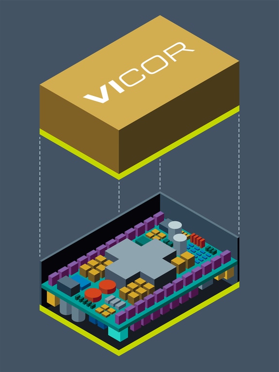 Vicor module is a complete DC-DC converter consisting of hundreds of tiny, integrated and optimized components image