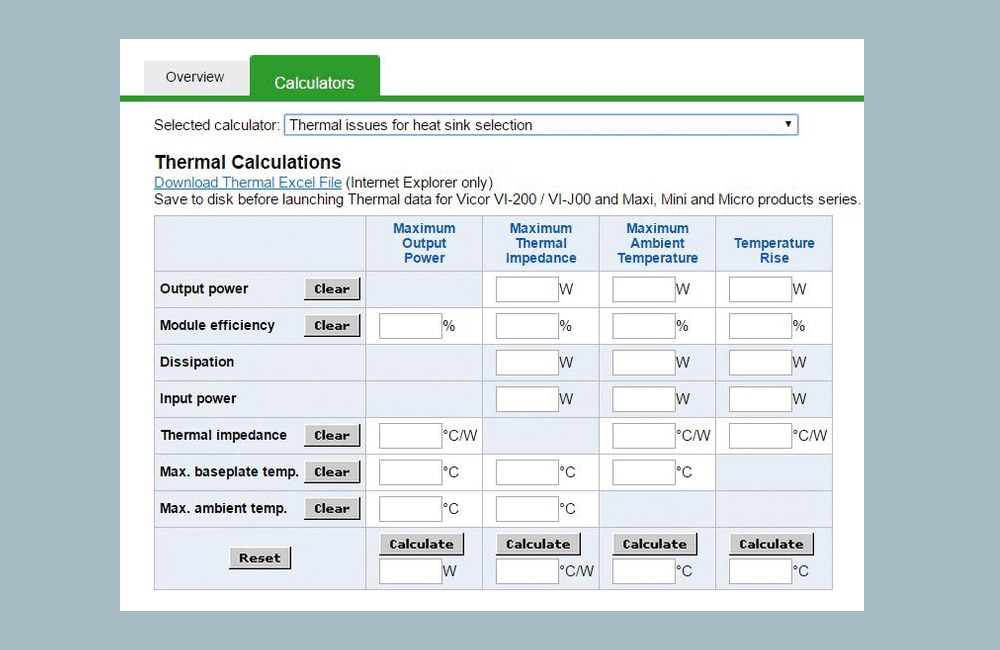 Online Vicor tools thermal calculators Vicor