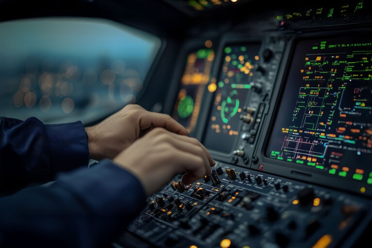 Image of a soldier typing on an avionics computer