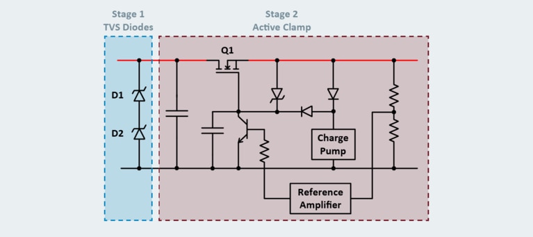 Two-stage transient-suppression circuit example diagram